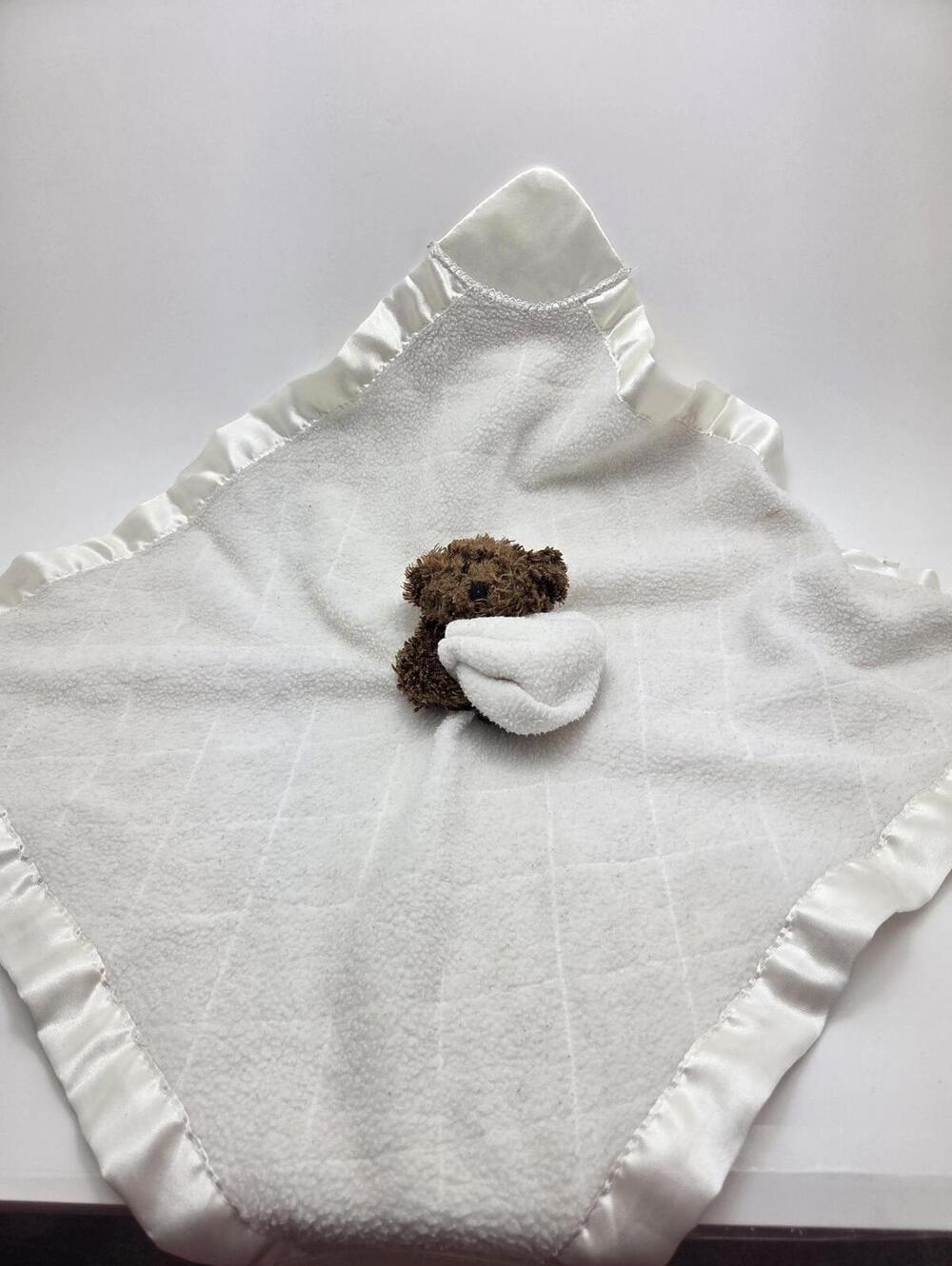 Dolly Security Blanket Lovey White with Brown Bear!